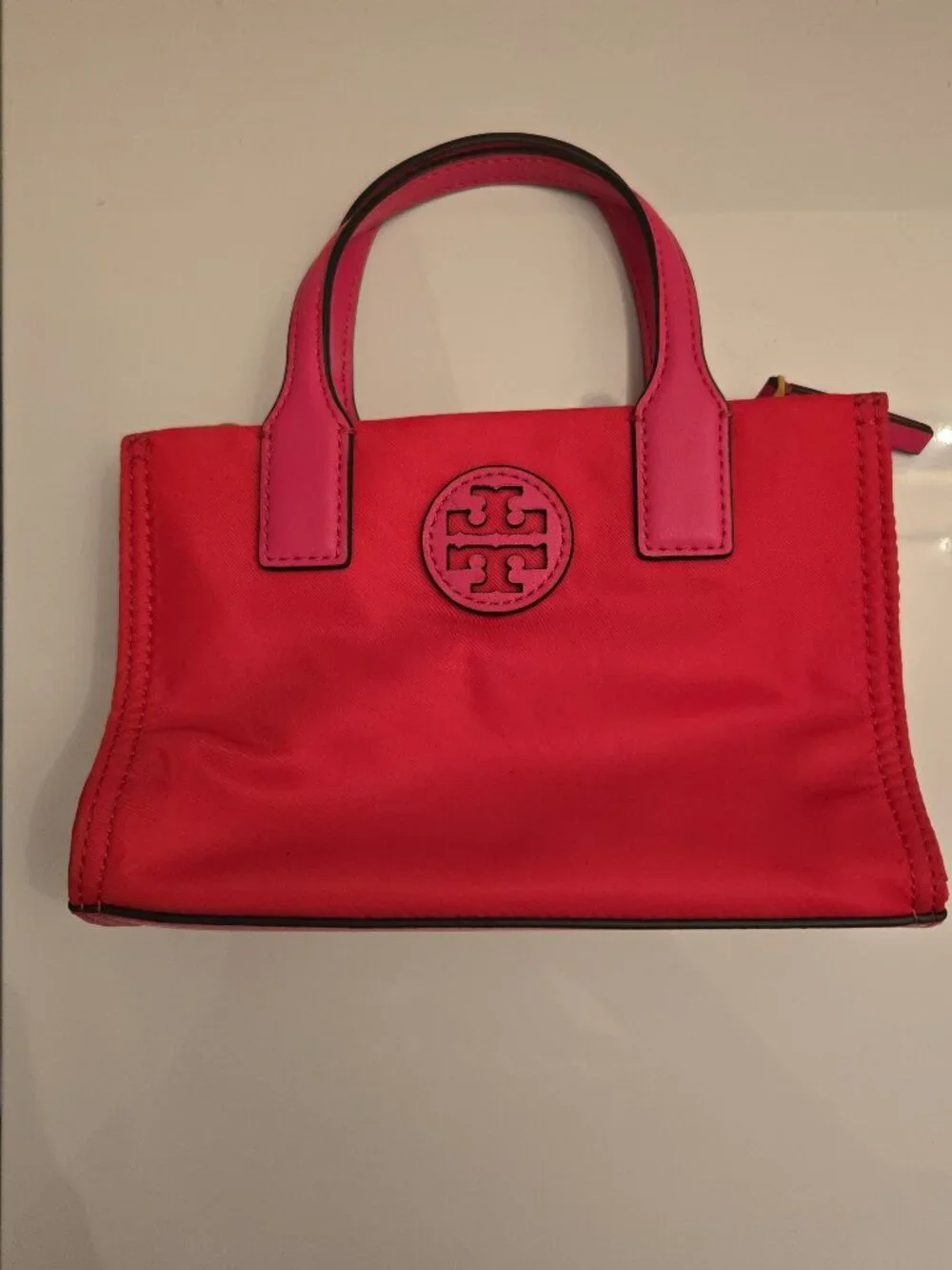 Tory Burch Ella Nylon Mini Tote Crossbody Bag Purse in Bright Pink